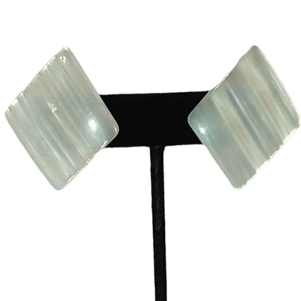 Vintage 80s Earrings Moonglow Statement Acrylic Iridescent‎ Pearl Plastic Retro